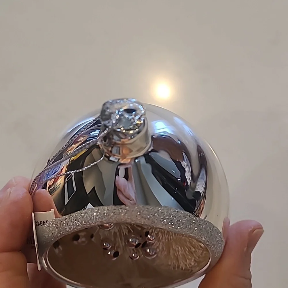New Pottery Barn Hand-blown Bottlebrush Silver Ornament